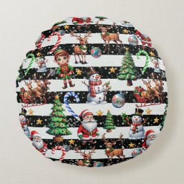 Dekoratives Design der Weihnachtsstreifen Rundes Kissen