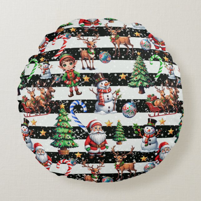 Dekoratives Design der Weihnachtsstreifen Rundes Kissen (Vorderseite)
