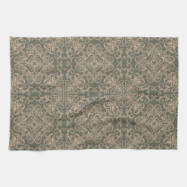 Dekoratives Elegantes Ornament Dunkeles, grünes Mu Geschirrtuch