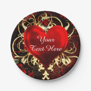 Dekoratives florales Herz Schwarz Rot Gold Party Pappteller