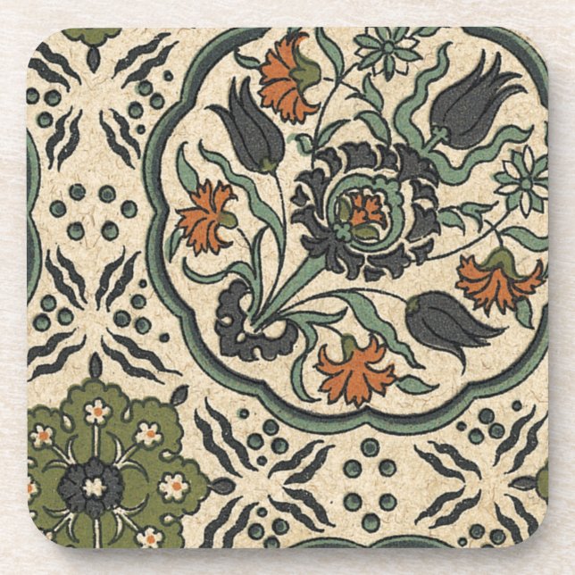 Dekoratives florales persisches Fliesendesign Getränkeuntersetzer (Vorderseite)