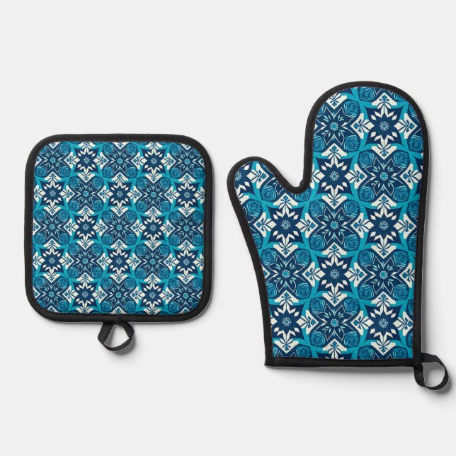 Dekoratives geometrisches Muster Ofenhandschuh & Topflappen-Set (Vorderseite)