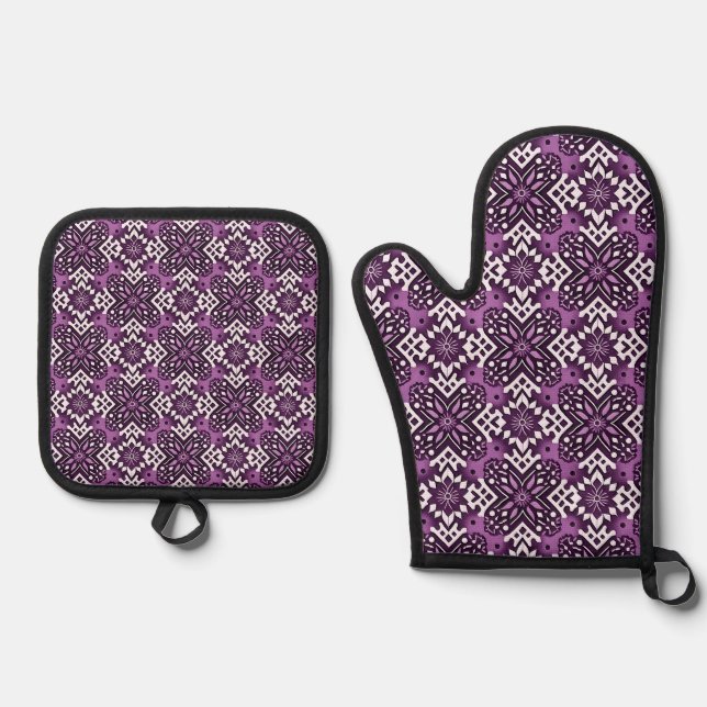 Dekoratives geometrisches Muster Ofenhandschuh & Topflappen-Set (Vorderseite)