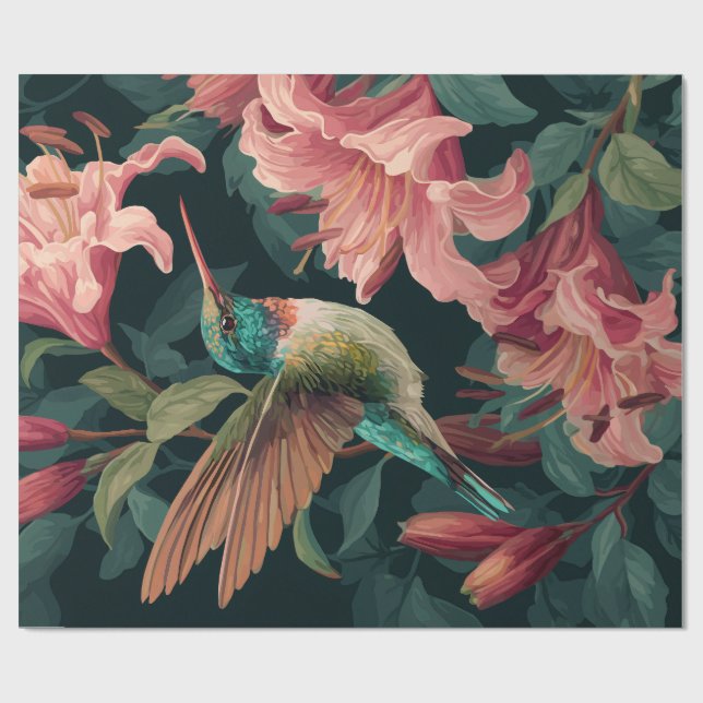 Dekoratives Geschenkpapier Kolibri Blumenmuster (Flach)