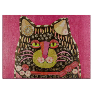 Dekoratives Glasschneiden-Brett mit Diva-Katze Schneidebrett