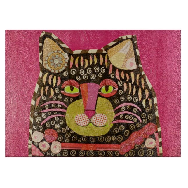 Dekoratives Glasschneiden-Brett mit Diva-Katze Schneidebrett (Vorderseite)