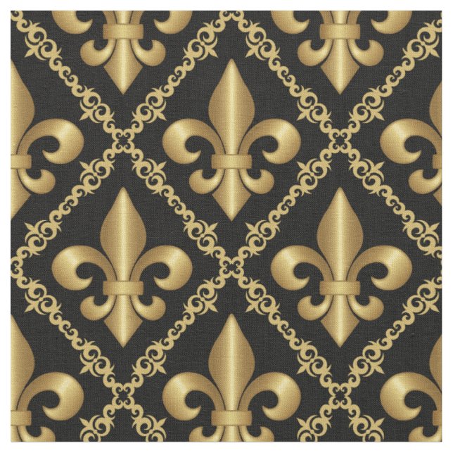Dekoratives goldenes Fleur-de-Lis-Muster Stoff (Nahaufnahme)
