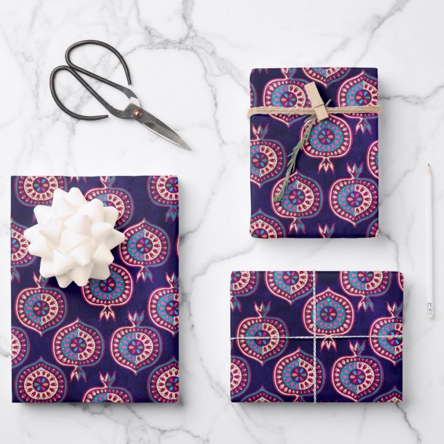 Dekoratives Granatmuster Geschenkpapier Set (Vorderseite)