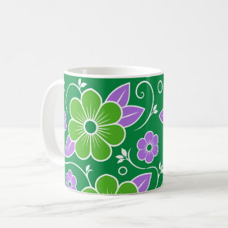 Dekoratives grünes und violettes Blumenmuster Kaffeetasse