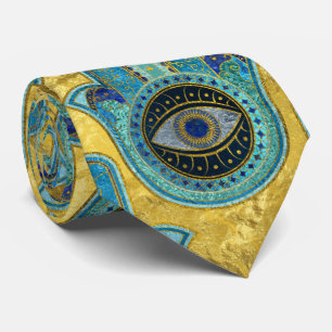 Dekoratives Hamsa Handmuster auf Gold Krawatte