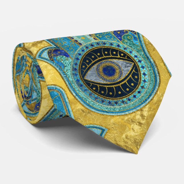 Dekoratives Hamsa Handmuster auf Gold Krawatte (Gerollt)