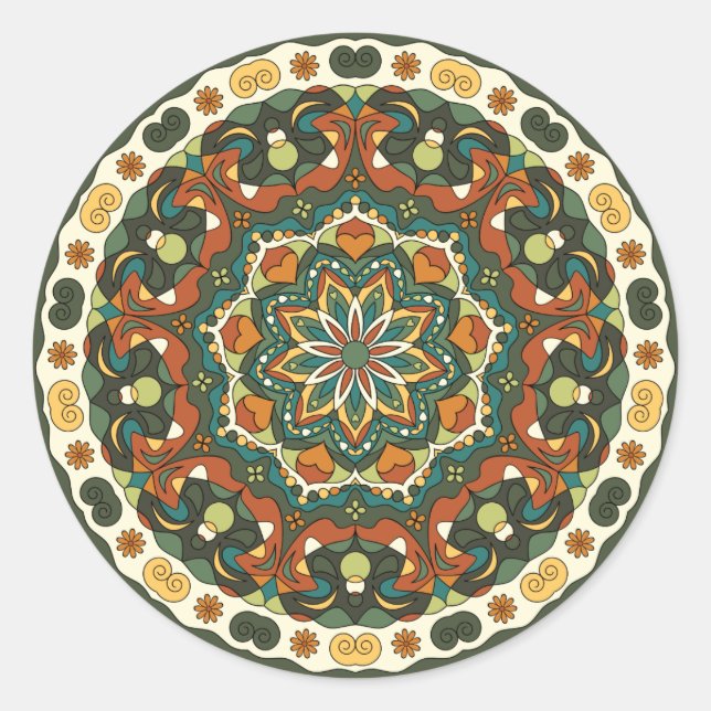Dekoratives, helles Mandala Runder Aufkleber (Vorderseite)