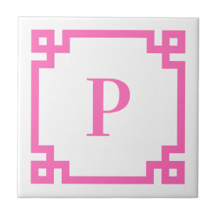 Dekoratives Hot-Pink-Monogramm der griechischen Ta Fliese