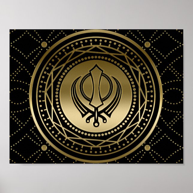 Dekoratives Khanda-Symbol Gold auf schwarz Poster (Vorne)