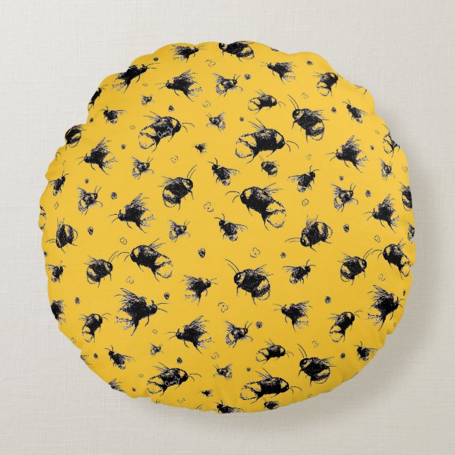 Dekoratives Kissen mit handgezeichnet Bienendesign (Vorderseite)