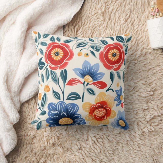 Dekoratives Kissen mit lebendigem Blumendesign (Decke)