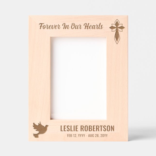 Dekoratives Kreuz & Taube für immer in unserem Her Geätzte Rahmen (Vorderseite)