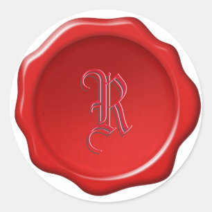 Dekoratives Monogramm auf rotem Wachssiegel-Bildau Runder Aufkleber