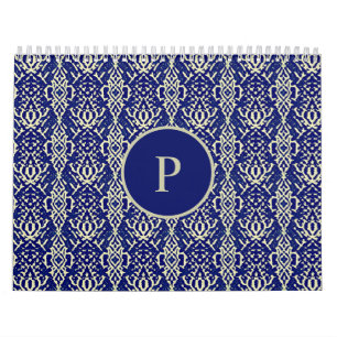 Dekoratives Navy Blue Damask Muster Kalender