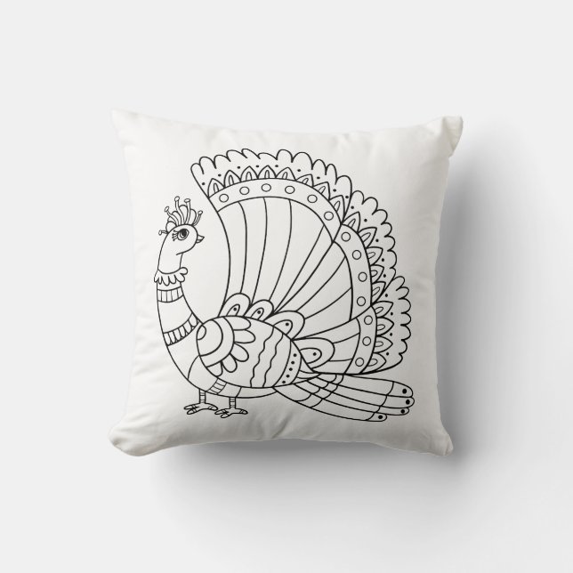 Dekoratives Pfau-Doodle Kissen (Vorderseite)
