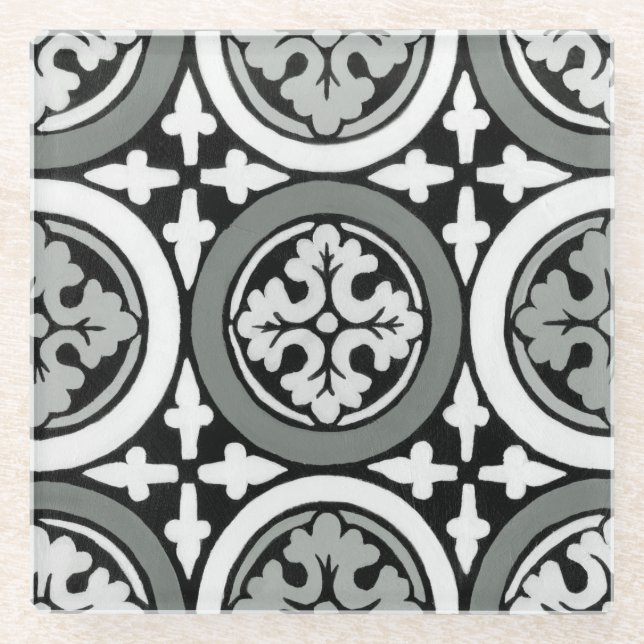 Dekoratives Renaissance Rosette Tile Design Glasuntersetzer (Vorderseite)