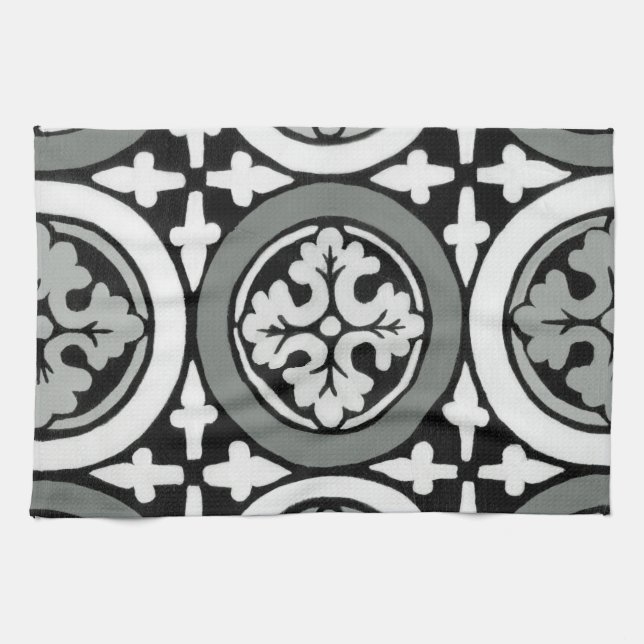 Dekoratives Renaissance Rosette Tile Design Handtuch (Horizontal)