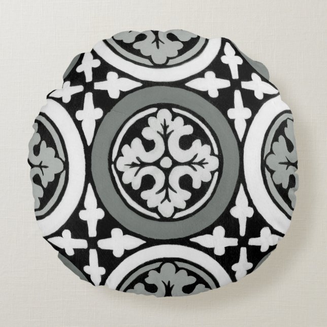 Dekoratives Renaissance Rosette Tile Design Rundes Kissen (Vorderseite)