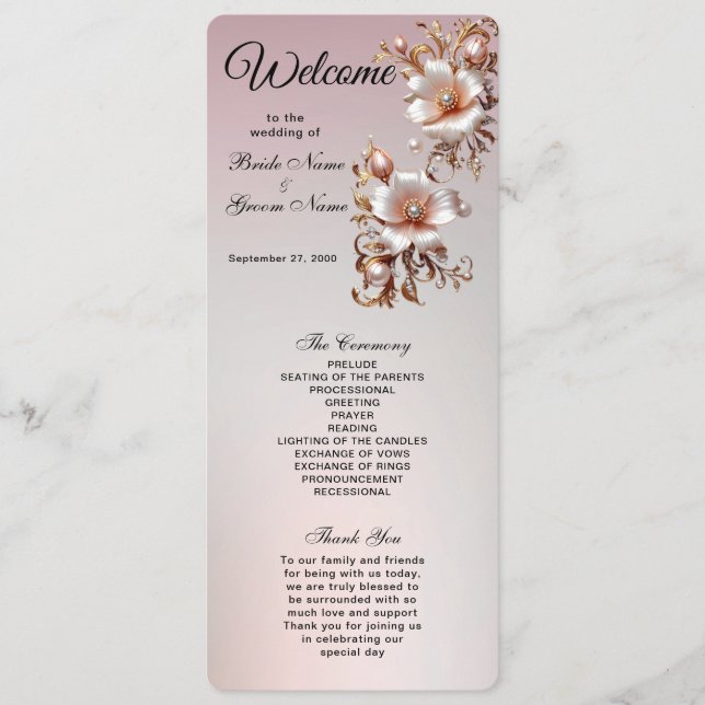 Dekoratives rosa Blumen-Hochzeitsprogramm Programm (Vorderseite)