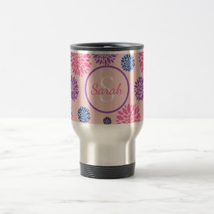 Dekoratives Rosa Lila Blaues Florales Personalisie Reisebecher