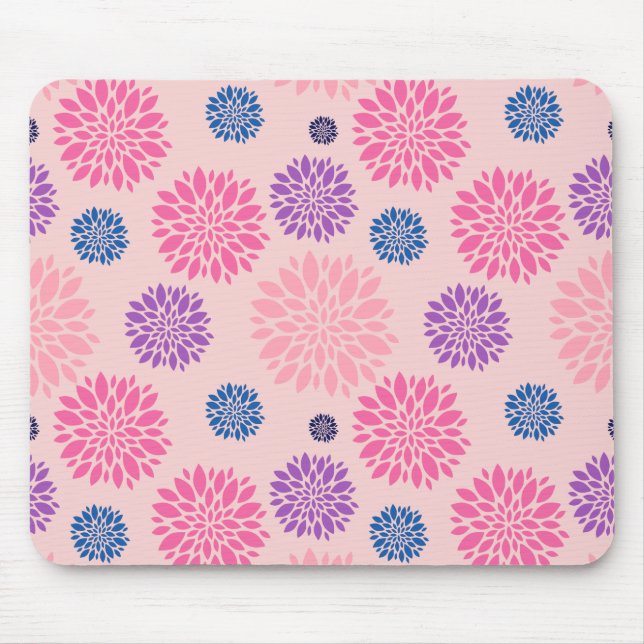 Dekoratives rosa lila und blaues Blumenmuster Mousepad (Vorne)