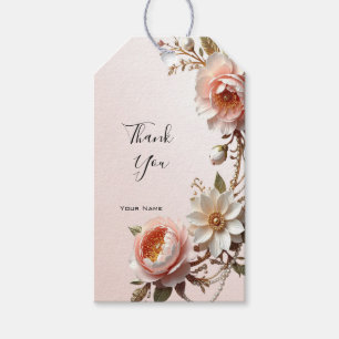 Dekoratives Rosa und Weißes Blumen Geschenk Tag Geschenkanhänger