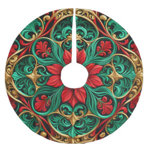 Dekoratives Rotes Grünes Holiday Tree Skirt Polyester Weihnachtsbaumdecke