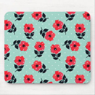 Dekoratives rotes tadelloses Blumenmuster Mousepad