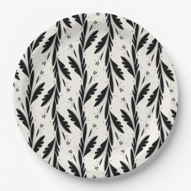 Dekoratives Schwarzes Weinmuster Pappteller (Vorderseite)