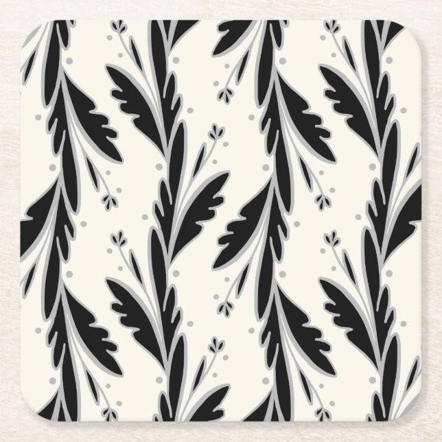Dekoratives Schwarzes Weinmuster Rechteckiger Pappuntersetzer (Vorderseite)