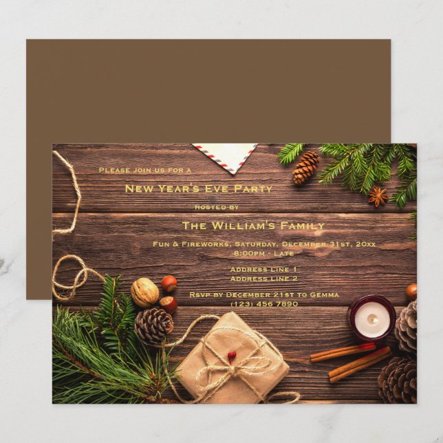 Dekoratives Silvester-Party Einladung (Vorne/Hinten)