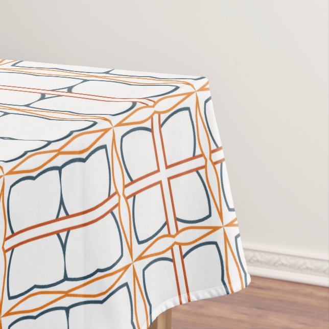 Dekoratives, weißes Orangenblau, detailliertes Git Tischdecke (Beispiel)