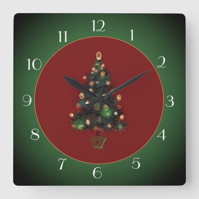 Dekoratives XmasTree rotes /Green > Weihnachtsuhr Quadratische Wanduhr (Vorderseite)