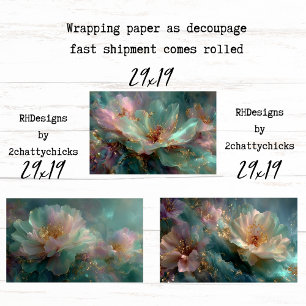 Dekorativpapier für Decoupage Teal Gold Blumen Geschenkpapier Set