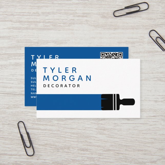 Dekorator für blaue Pinselpinsel Visitenkarte (Vorderseite/Rückseite Beispiel)