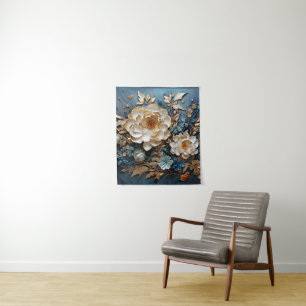 Dekorgold und aquamarin blaues Blumendesign Wandteppich