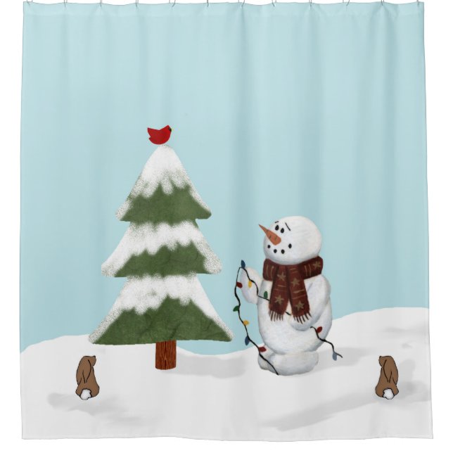 Dekorieren des Baumschneemann-Duschvorhangs Duschvorhang (Vorderseite)