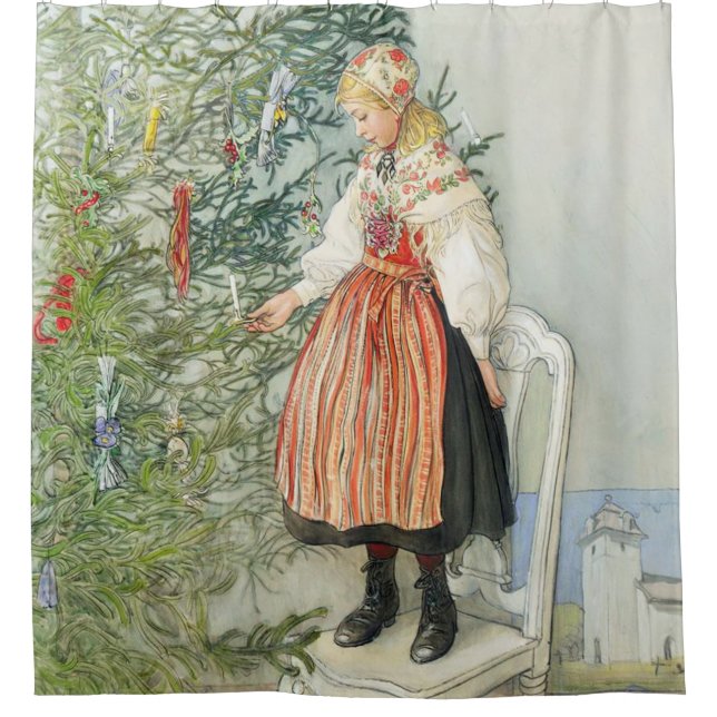 Dekorieren des Weihnachtsbaumes - Carl Larsson Duschvorhang (Vorderseite)