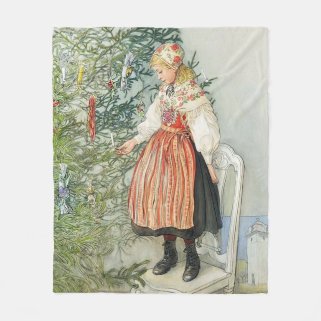 Dekorieren des Weihnachtsbaumes - Carl Larsson Fleecedecke (Vorderseite)