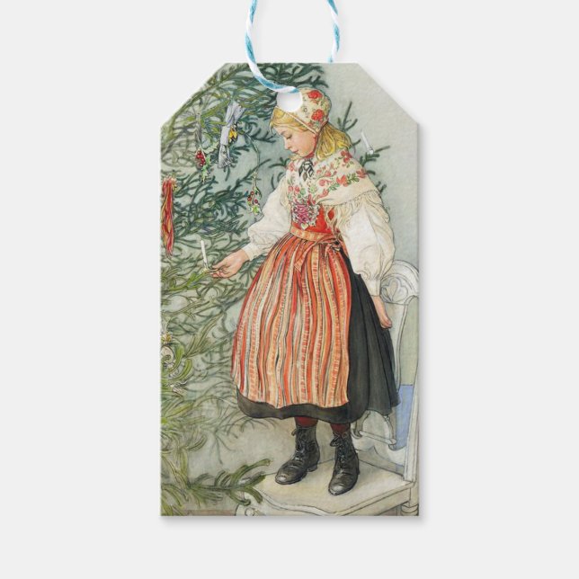Dekorieren des Weihnachtsbaumes - Carl Larsson Geschenkanhänger (Vorderseite)
