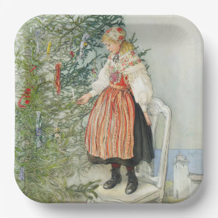 Dekorieren des Weihnachtsbaumes - Carl Larsson Pappteller
