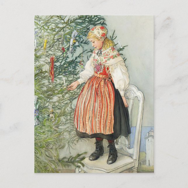 Dekorieren des Weihnachtsbaumes - Carl Larsson Postkarte (Vorderseite)