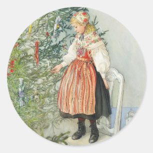 Dekorieren des Weihnachtsbaumes - Carl Larsson Runder Aufkleber
