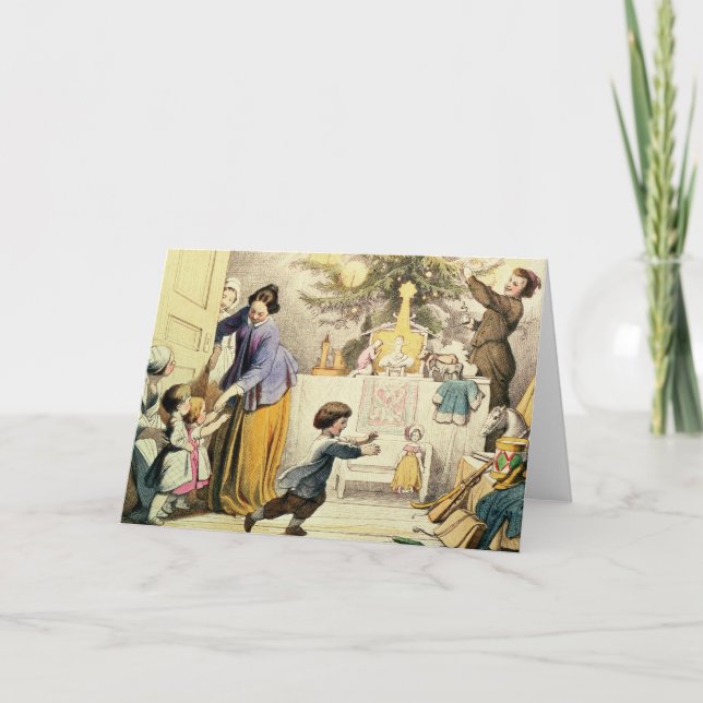 Dekorieren des Weihnachtsbaumes Feiertagskarte (Vorderseite)