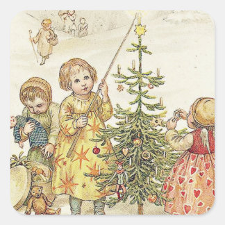 Dekorieren des Weihnachtsbaumes Quadratischer Aufkleber